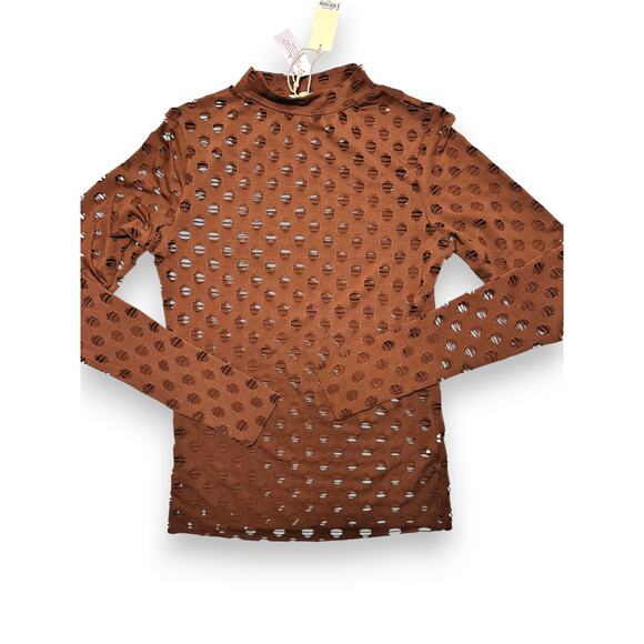 NWT Glided Intent Brown Distressed Long Sleeve Top w/ Cutouts Size Small - Picture 4 of 12